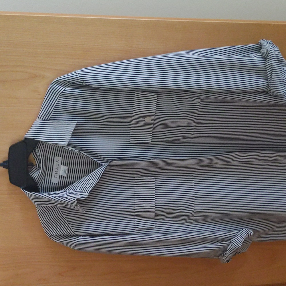 Chaus Women's Black and White Striped Button Down Shirt. Sz14
